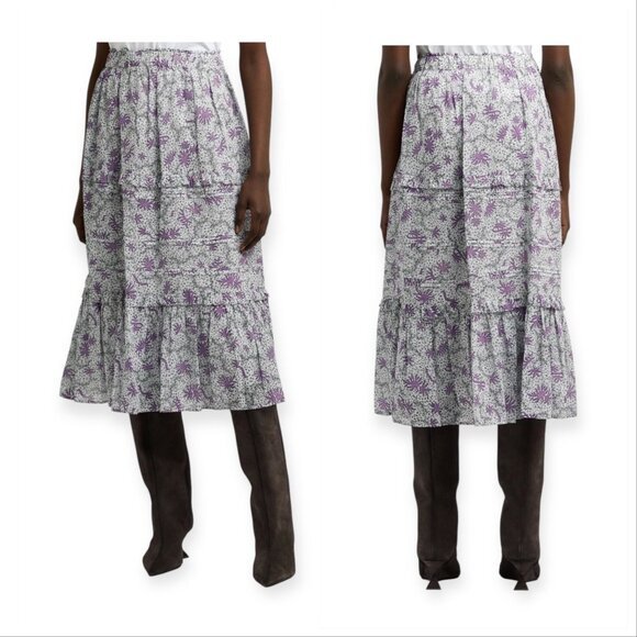 Isabel Marant Étoile Diya Skirt Ecru Lilac FR34 XS NWT $455 Ruffle Tiered - Picture 1 of 15